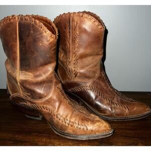 Vintage Zodiak womenLeather Western Boots pointed toe with stitching Brown Sz 7